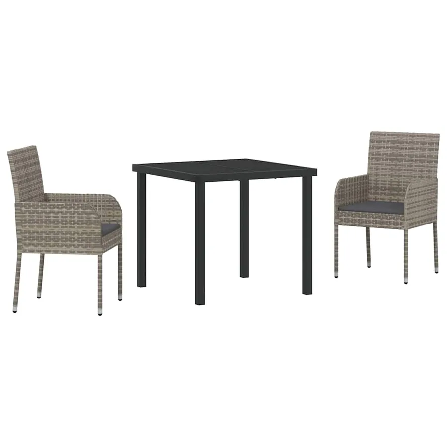Ensemble de salle à manger pour jardin 3 pcs Gris polyrotin - 2