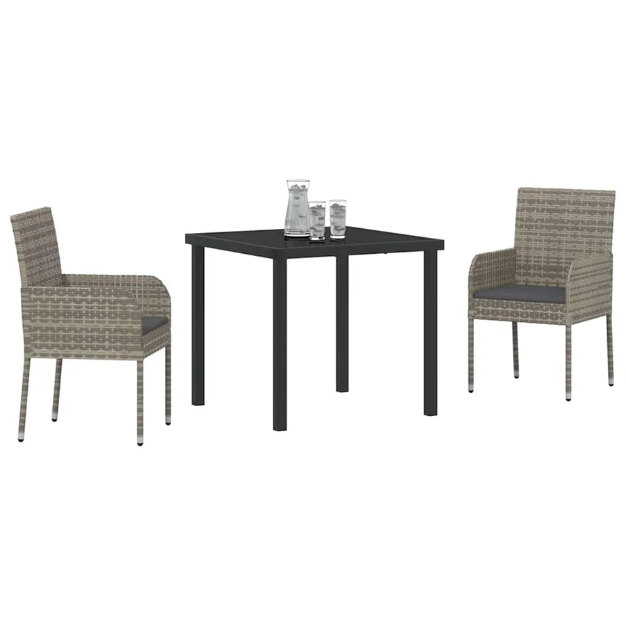 Ensemble de salle à manger pour jardin 3 pcs Gris polyrotin - 3