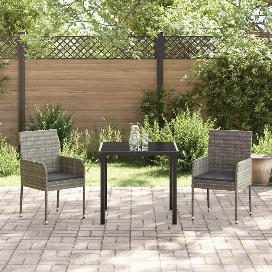 Ensemble de salle à manger pour jardin 3 pcs Gris polyrotin - 4