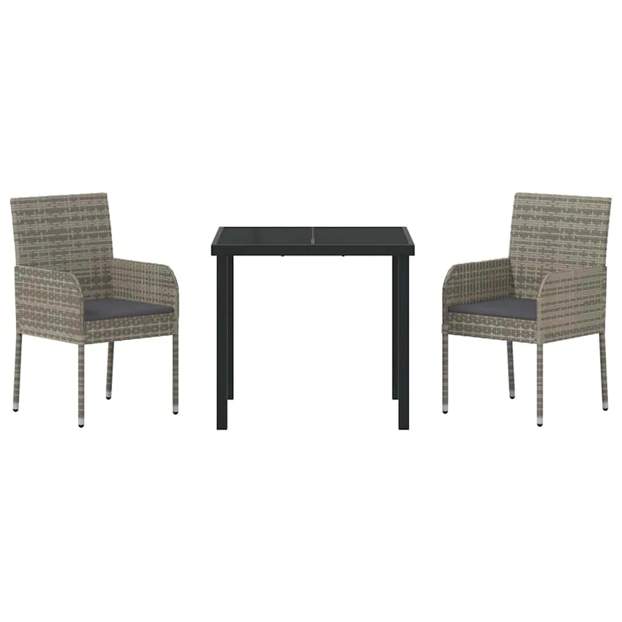 Ensemble de salle à manger pour jardin 3 pcs Gris polyrotin - 7