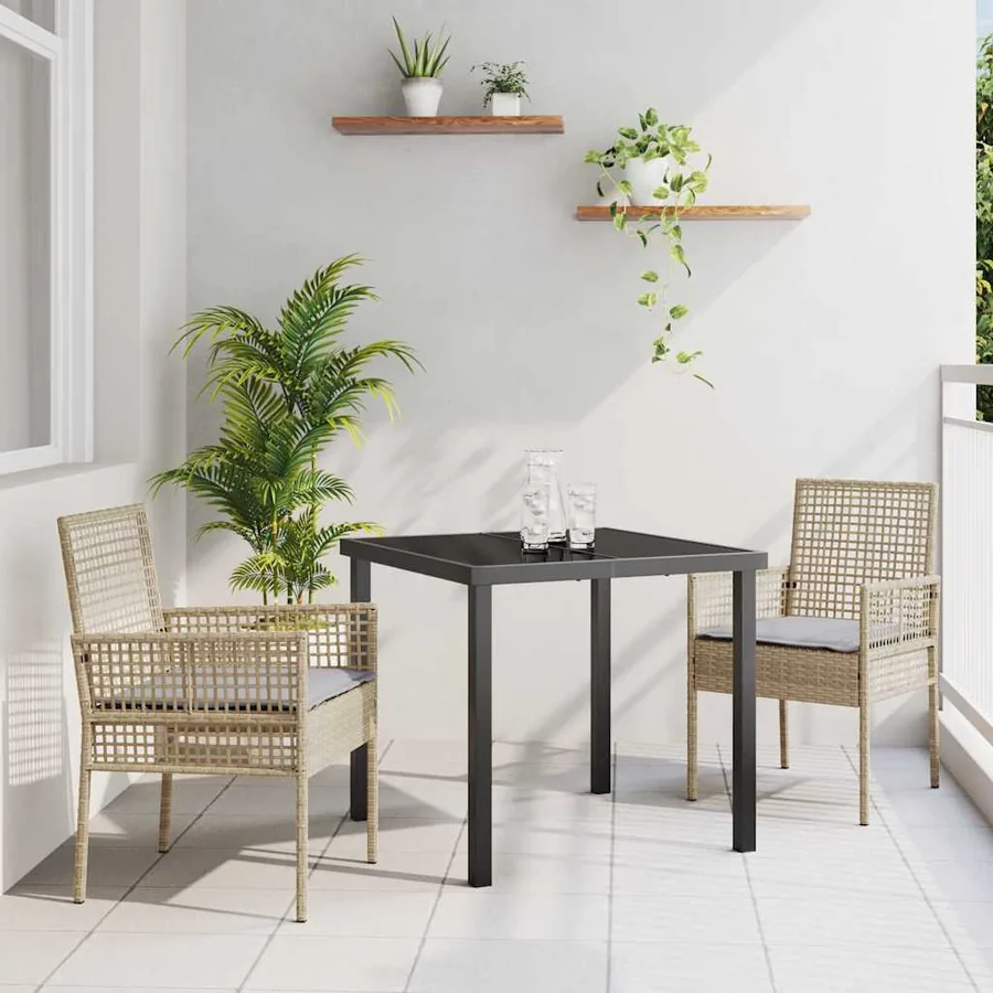 Ensemble de salle à manger pour jardin 3 pcs Beige polyrotin