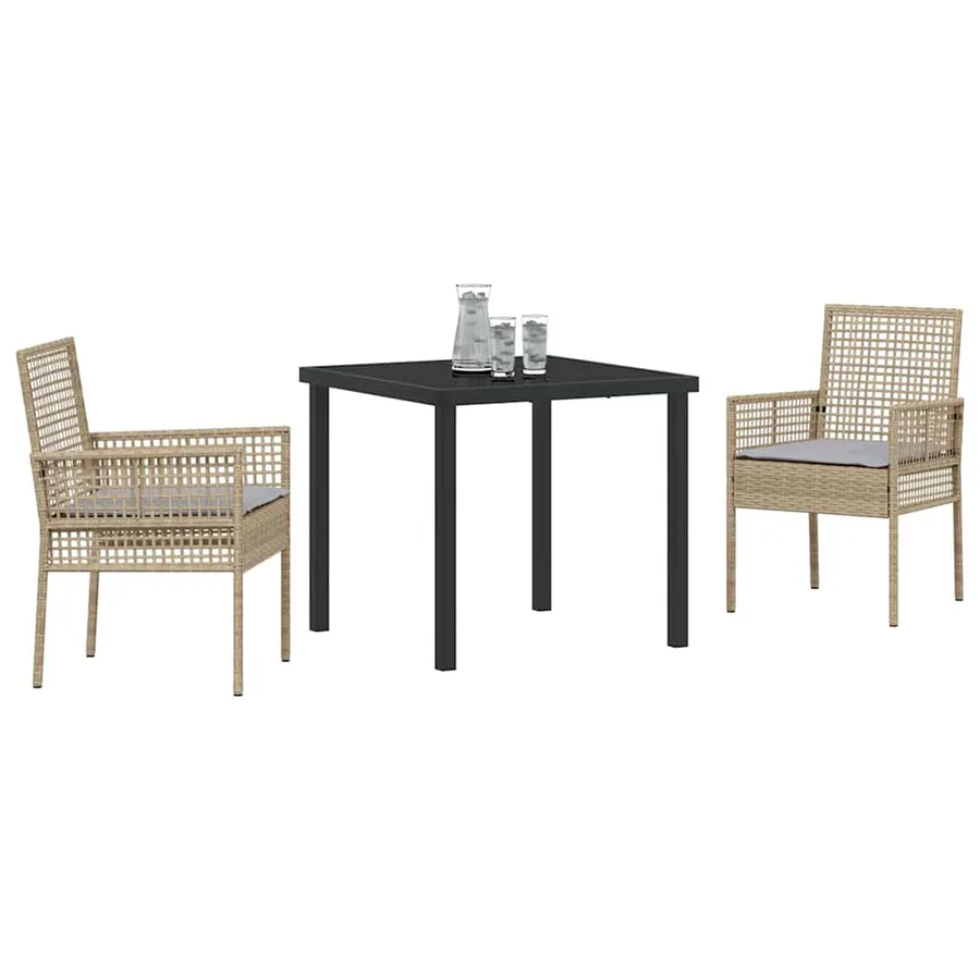 Ensemble de salle à manger pour jardin 3 pcs Beige polyrotin - 3