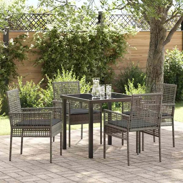 Ensemble de salle à manger pour jardin 5 pcs Gris polyrotin