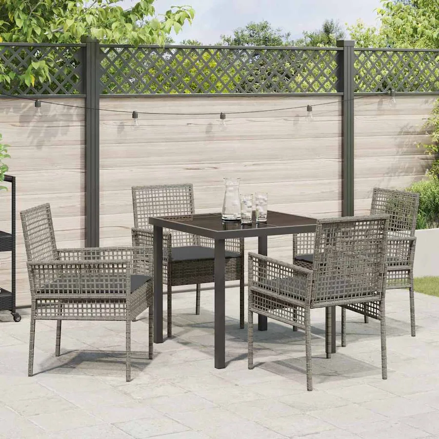 Ensemble de salle à manger pour jardin 5 pcs Gris polyrotin - 4