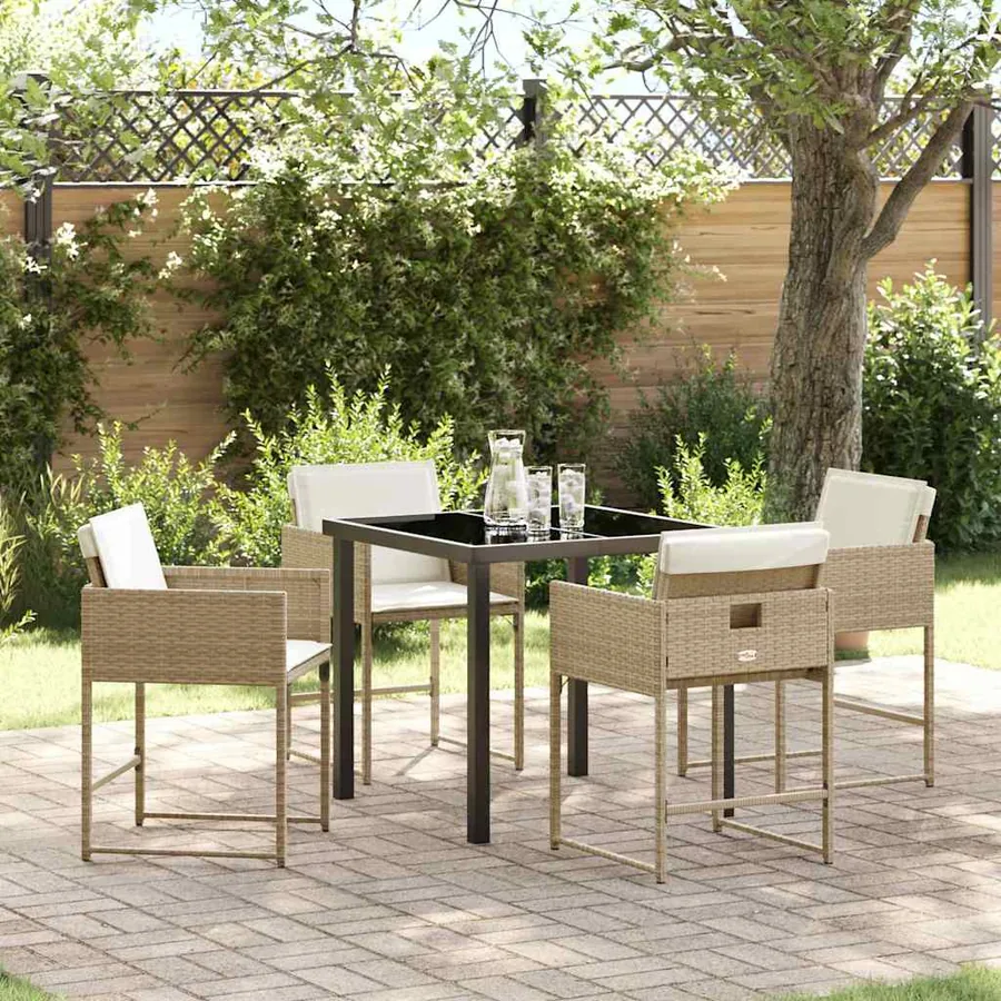 Ensemble de salle à manger pour jardin 5 pcs Beige polyrotin