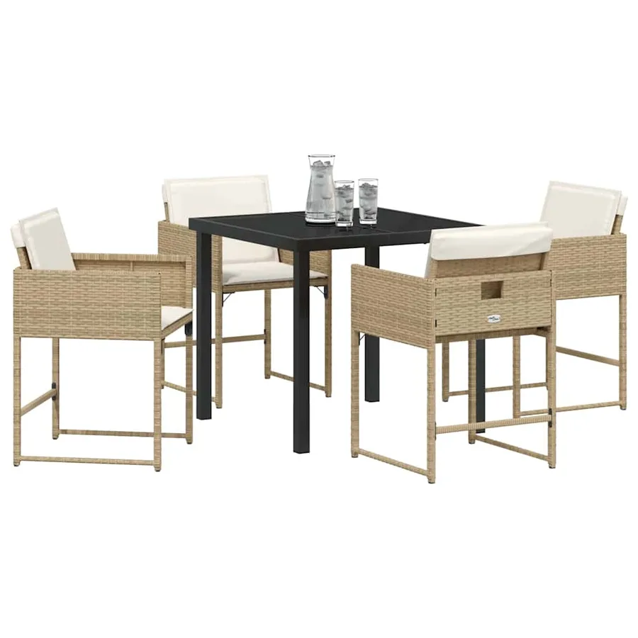 Ensemble de salle à manger pour jardin 5 pcs Beige polyrotin - 3