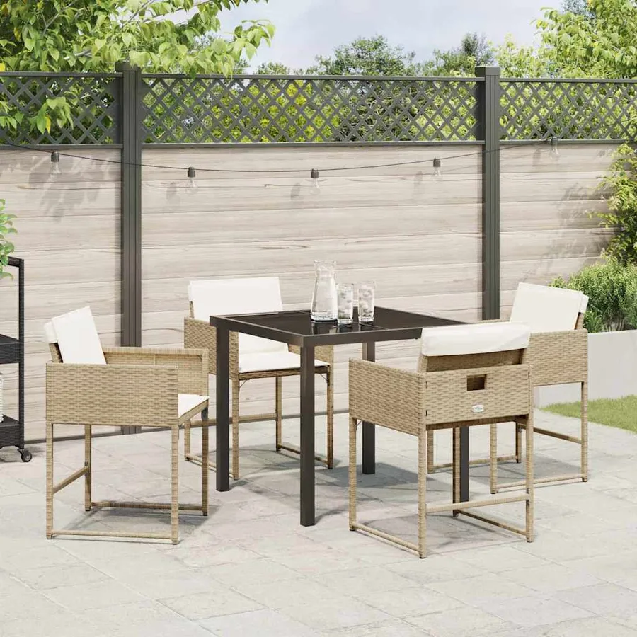 Ensemble de salle à manger pour jardin 5 pcs Beige polyrotin - 4