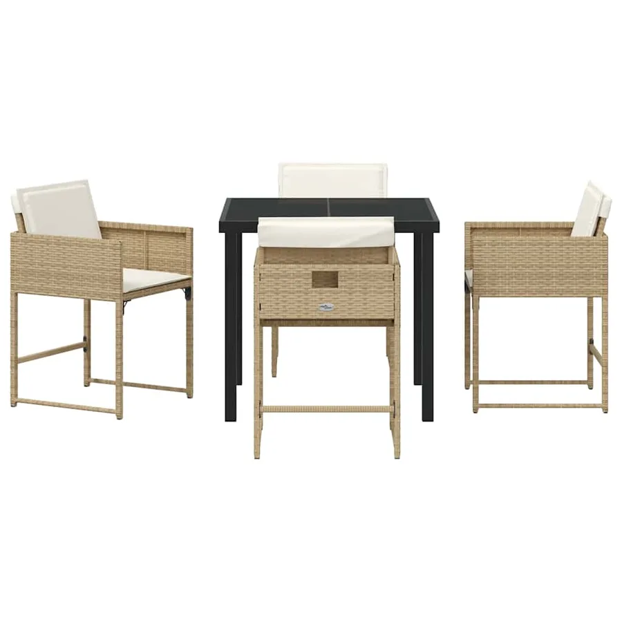 Ensemble de salle à manger pour jardin 5 pcs Beige polyrotin - 7