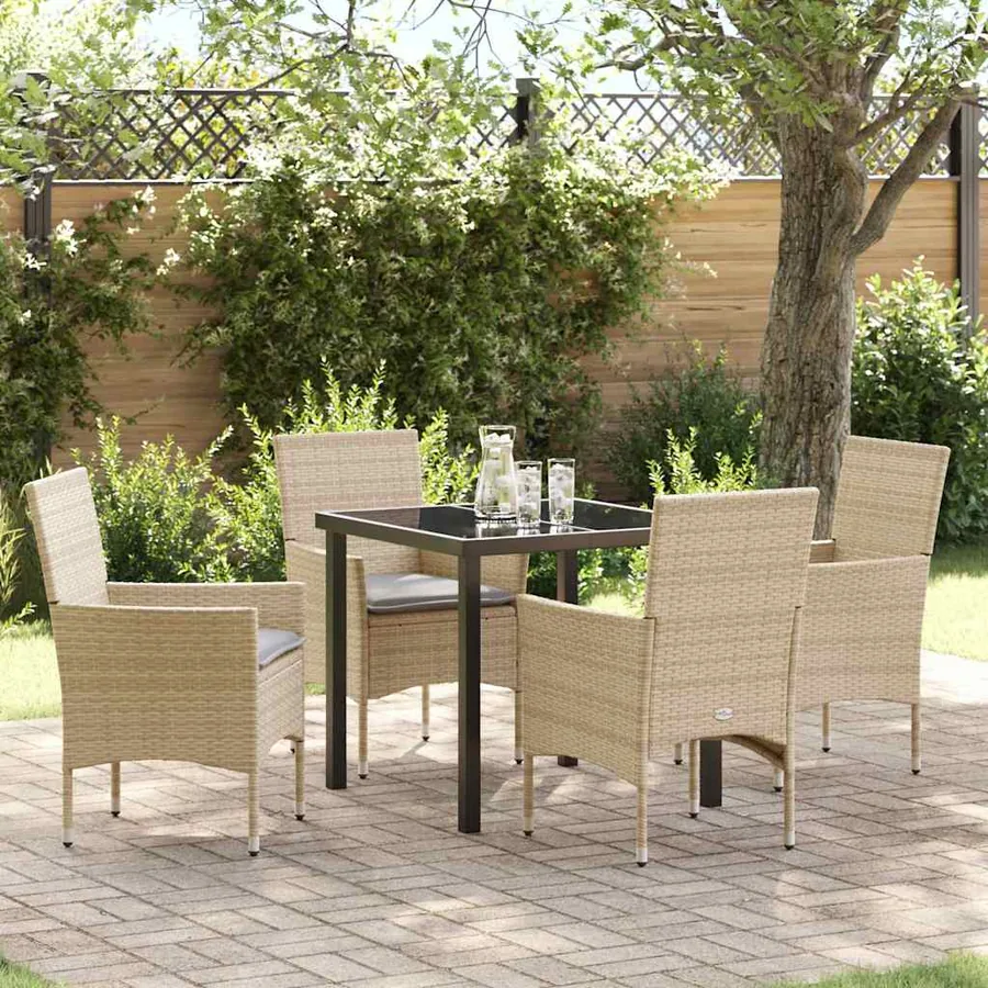 Ensemble de salle à manger pour jardin 5 pcs Beige polyrotin