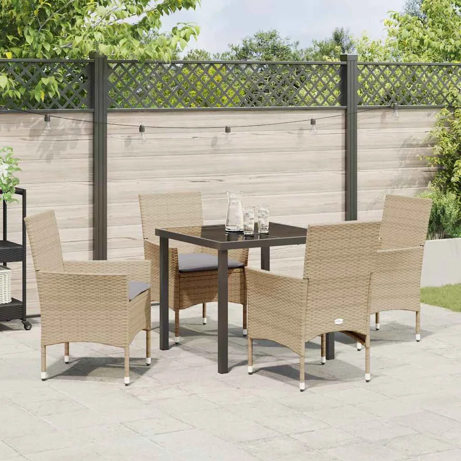 Ensemble de salle à manger pour jardin 5 pcs Beige polyrotin - 4