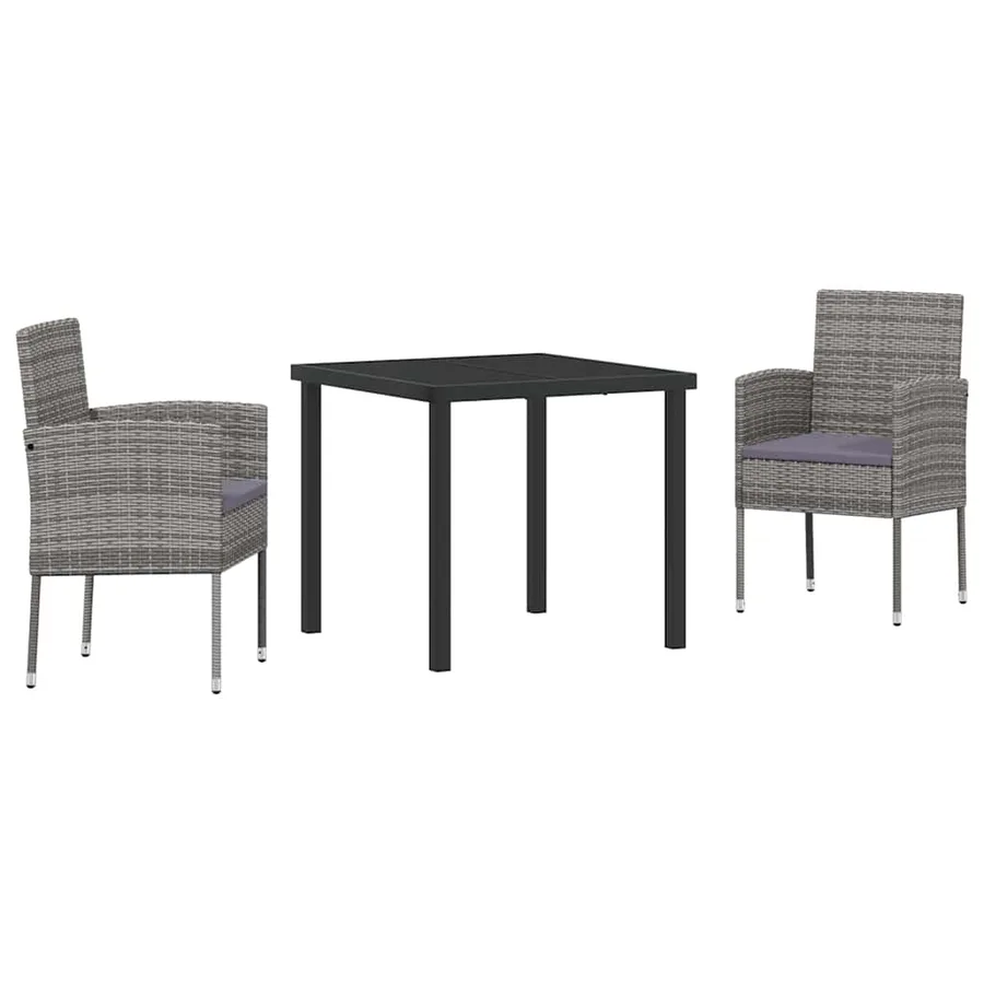 Ensemble de salle à manger pour jardin 3 pcs Gris polyrotin - 2