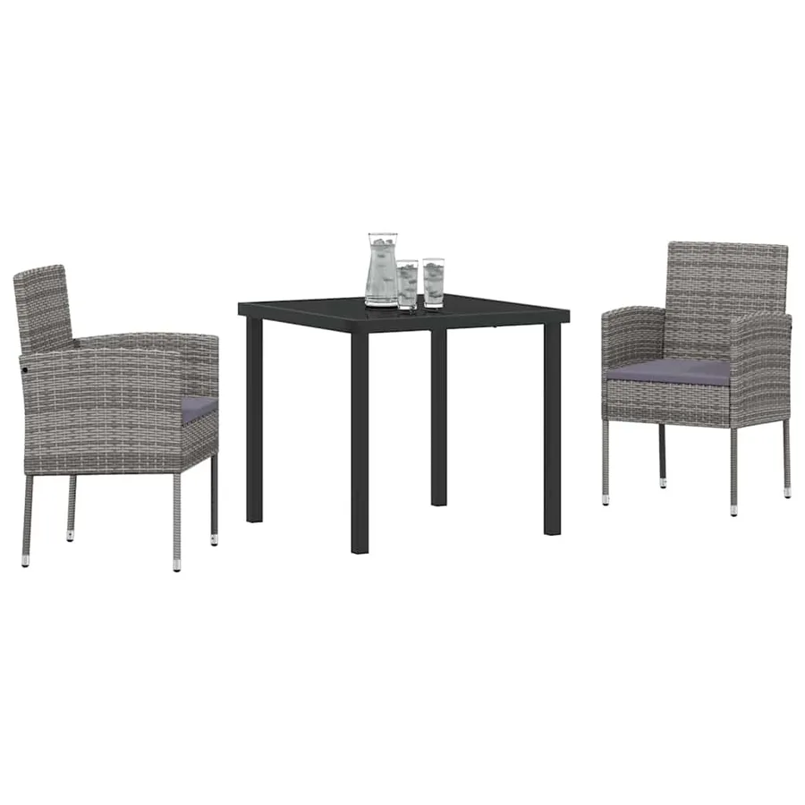 Ensemble de salle à manger pour jardin 3 pcs Gris polyrotin - 3