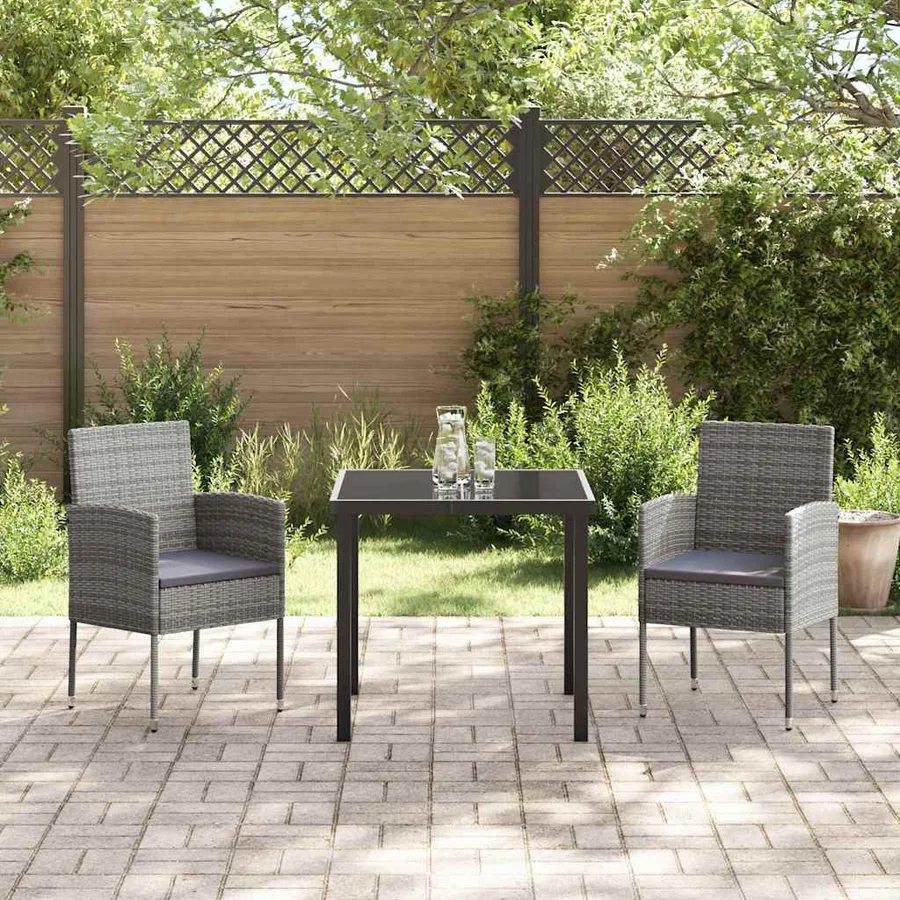 Ensemble de salle à manger pour jardin 3 pcs Gris polyrotin - 4