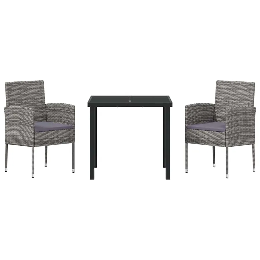 Ensemble de salle à manger pour jardin 3 pcs Gris polyrotin - 7