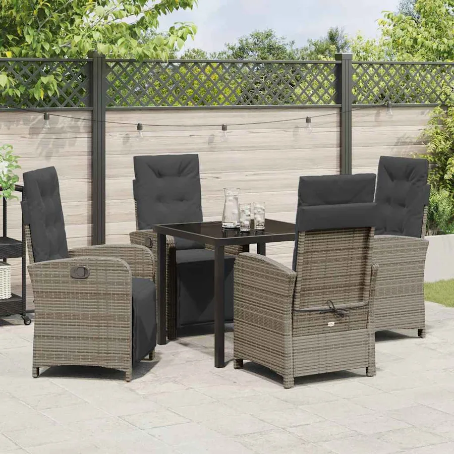 Ensemble de salle à manger pour jardin 5 pcs Gris polyrotin - 4