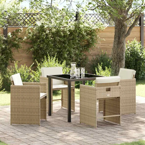 Ensemble de salle à manger pour jardin 5 pcs Beige polyrotin