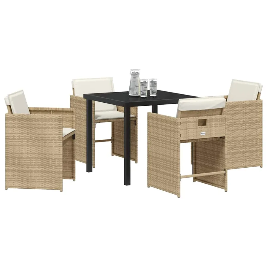 Ensemble de salle à manger pour jardin 5 pcs Beige polyrotin - 3