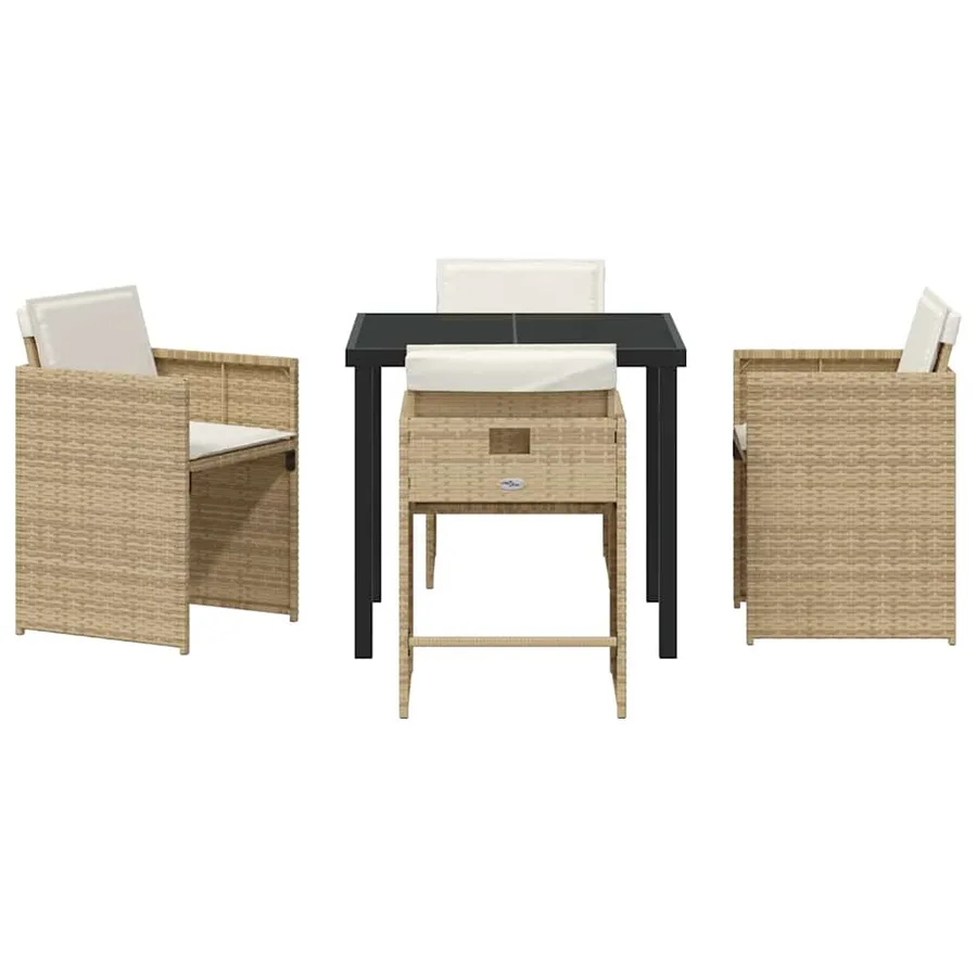 Ensemble de salle à manger pour jardin 5 pcs Beige polyrotin - 7