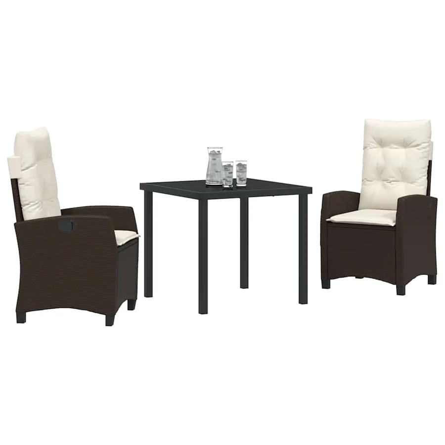 Ensemble de salle à manger pour jardin 3 pcs Marron polyrotin - 3
