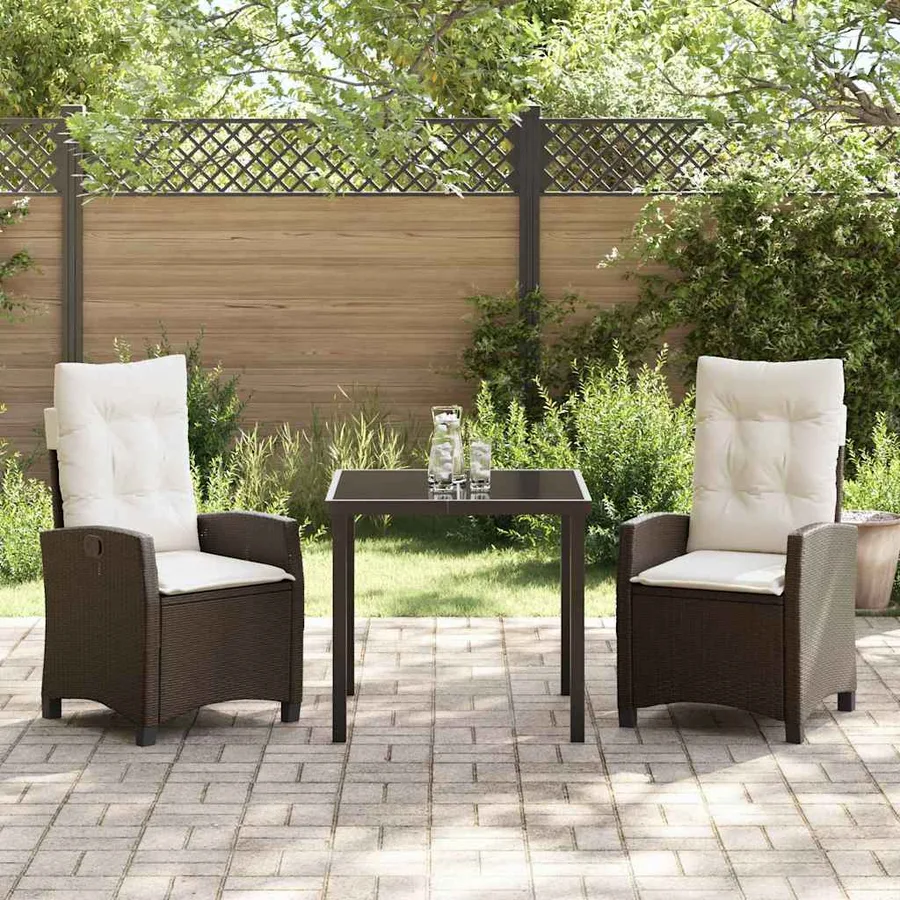 Ensemble de salle à manger pour jardin 3 pcs Marron polyrotin - 4