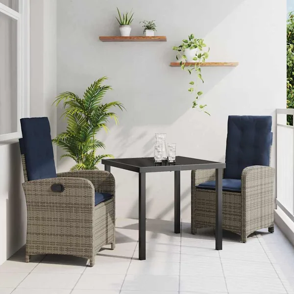 Ensemble de salle à manger pour jardin 3 pcs Gris polyrotin