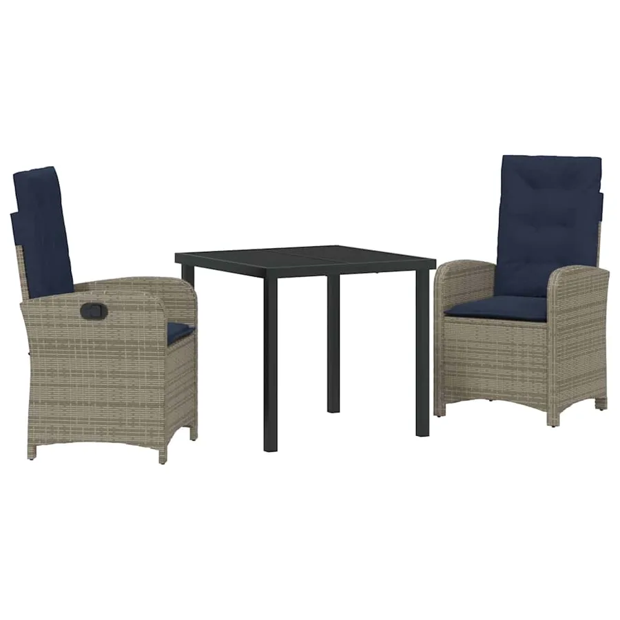 Ensemble de salle à manger pour jardin 3 pcs Gris polyrotin - 2
