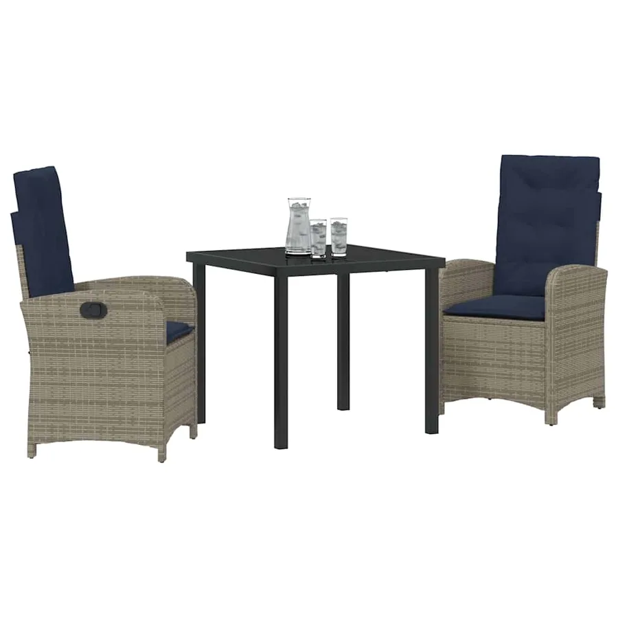 Ensemble de salle à manger pour jardin 3 pcs Gris polyrotin - 3