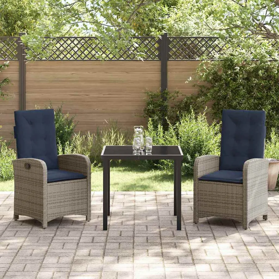 Ensemble de salle à manger pour jardin 3 pcs Gris polyrotin - 4