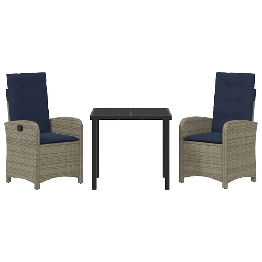 Ensemble de salle à manger pour jardin 3 pcs Gris polyrotin - 7