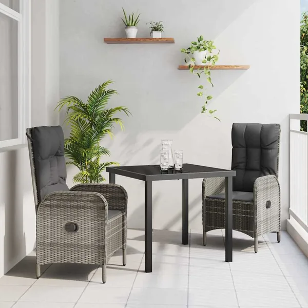 Ensemble de salle à manger pour jardin 3 pcs Gris polyrotin