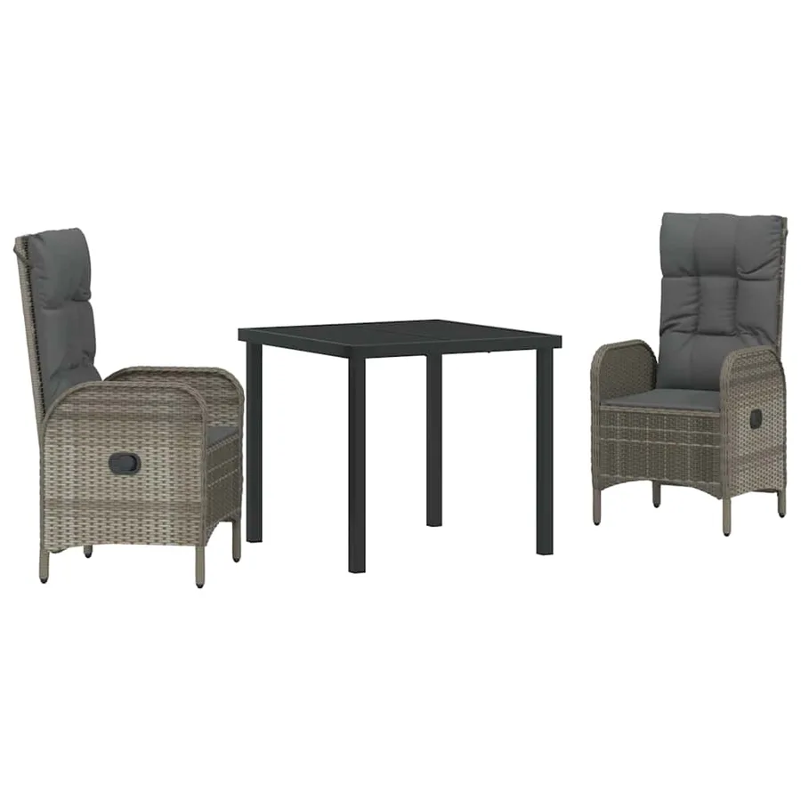 Ensemble de salle à manger pour jardin 3 pcs Gris polyrotin - 3