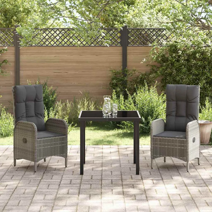 Ensemble de salle à manger pour jardin 3 pcs Gris polyrotin - 4