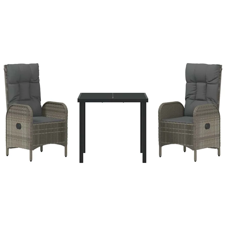 Ensemble de salle à manger pour jardin 3 pcs Gris polyrotin - 6