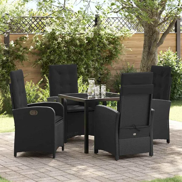 Ensemble de salle à manger pour jardin 5 pcs Noir polyrotin