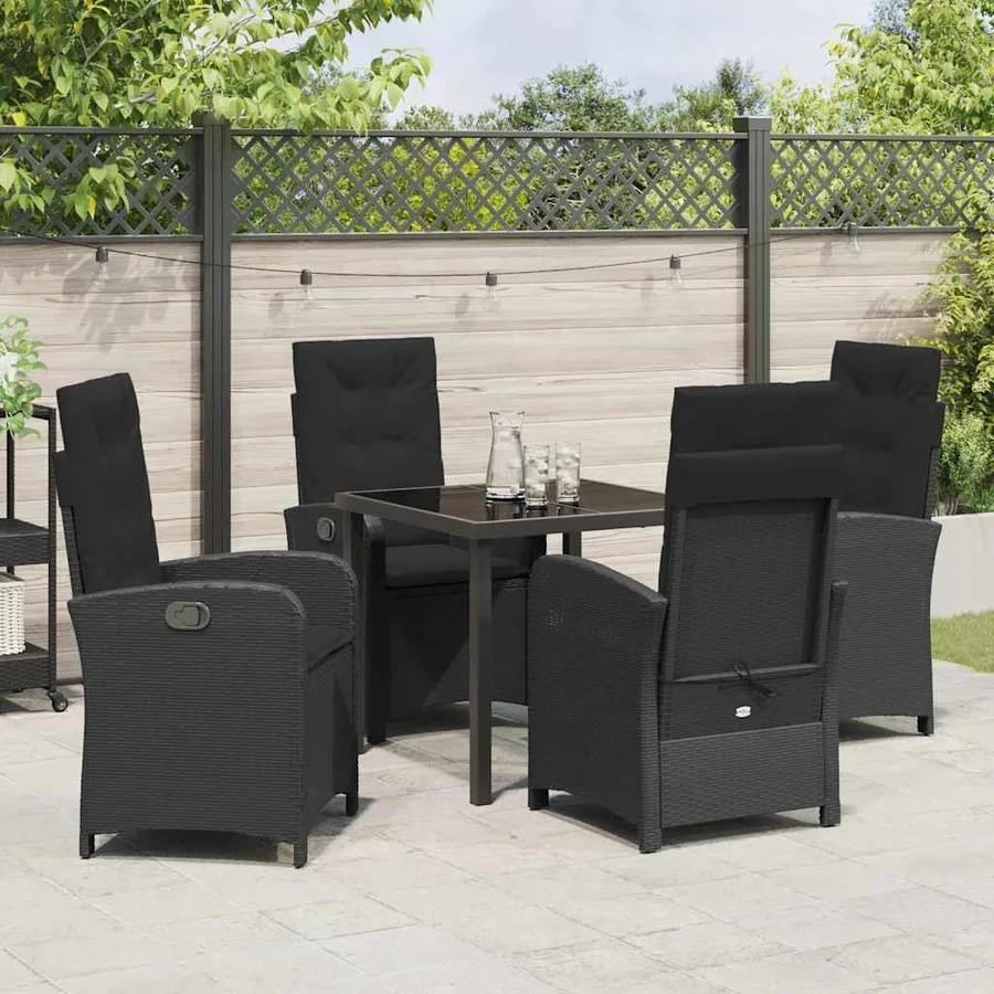 Ensemble de salle à manger pour jardin 5 pcs Noir polyrotin - 4