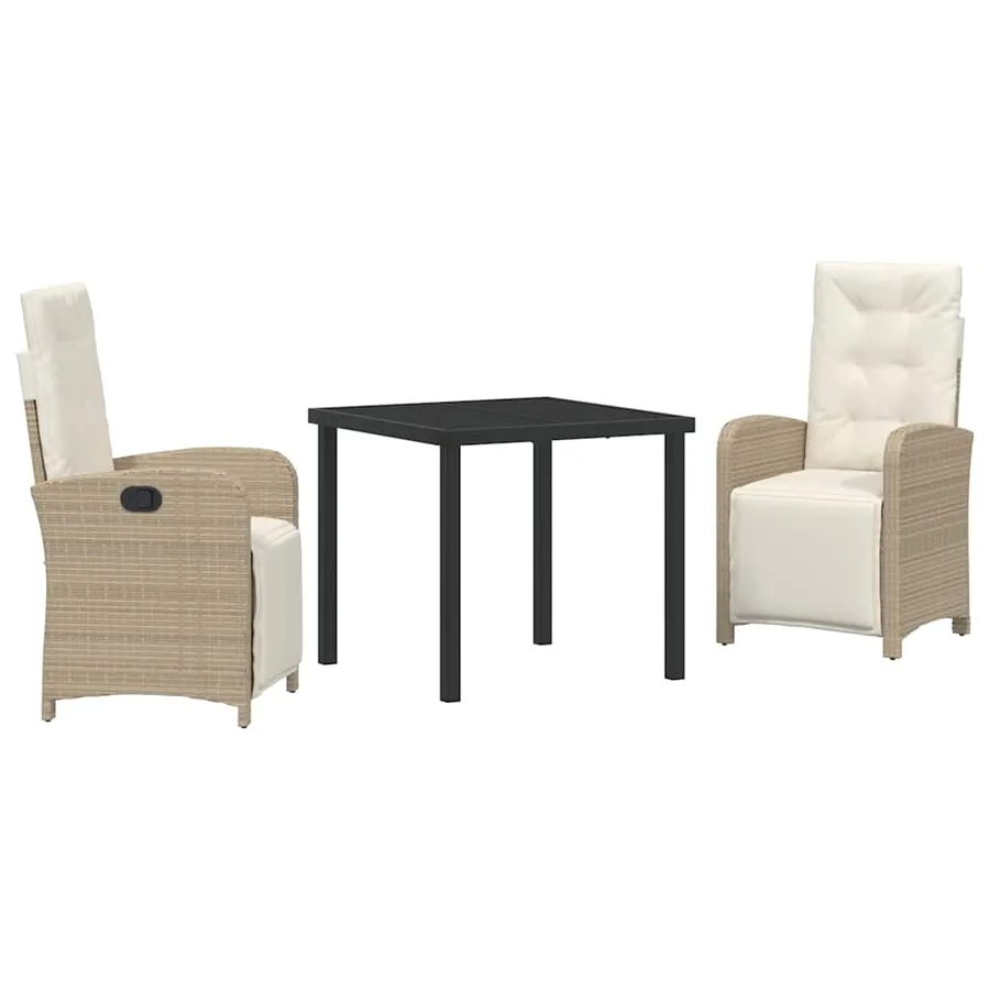 Ensemble de salle à manger pour jardin 3 pcs Beige polyrotin - 2
