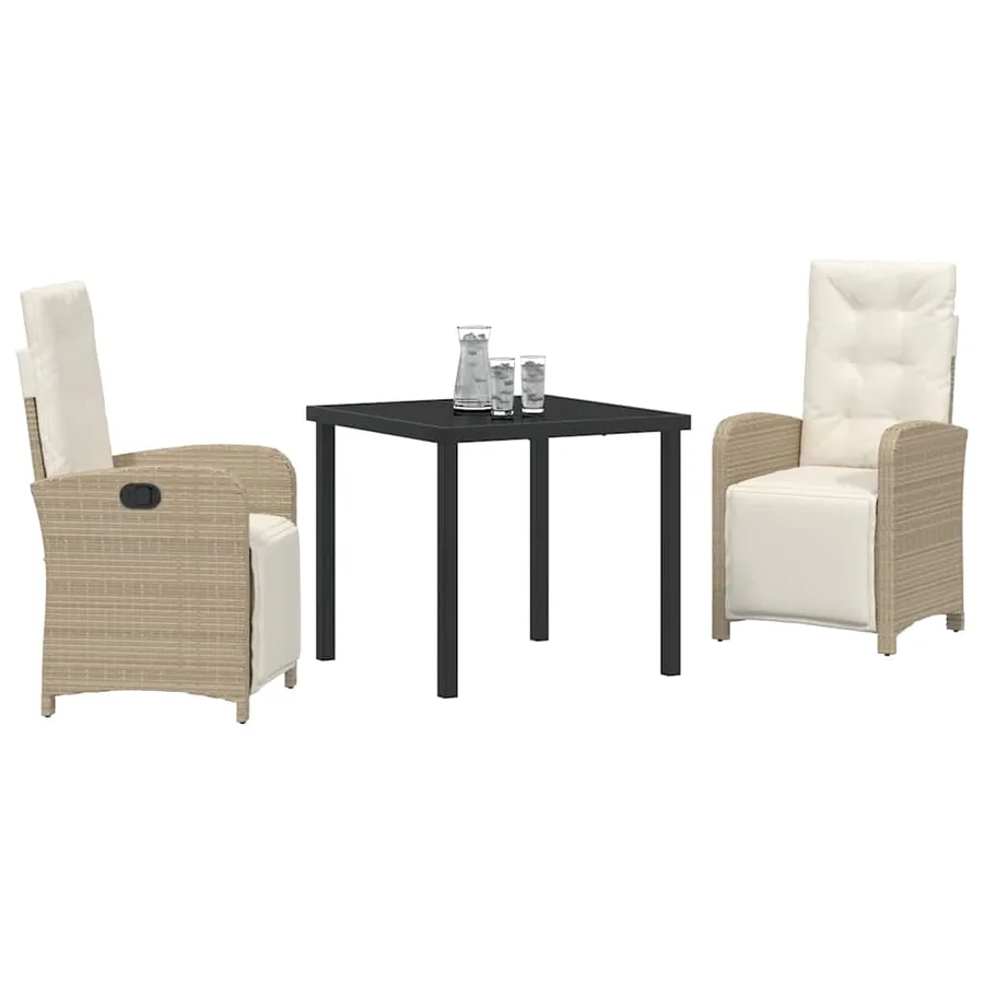 Ensemble de salle à manger pour jardin 3 pcs Beige polyrotin - 3