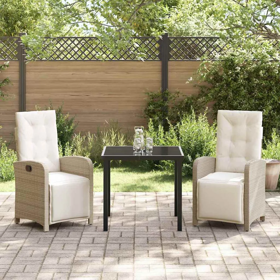 Ensemble de salle à manger pour jardin 3 pcs Beige polyrotin - 4