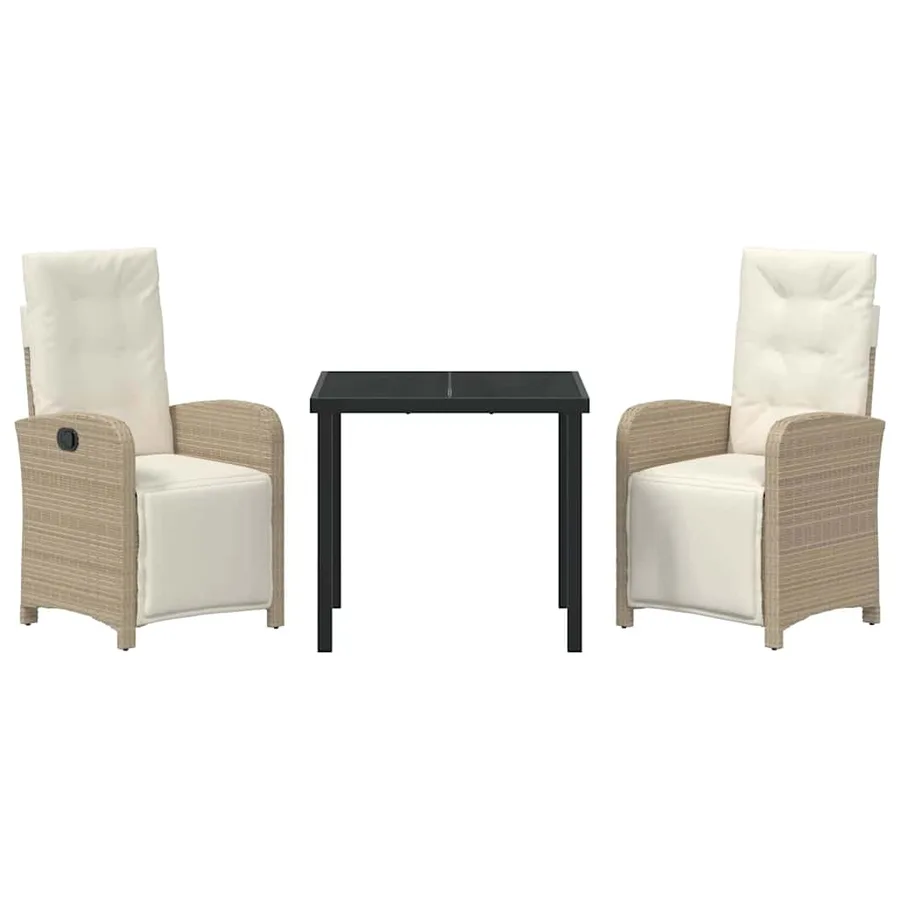 Ensemble de salle à manger pour jardin 3 pcs Beige polyrotin - 7