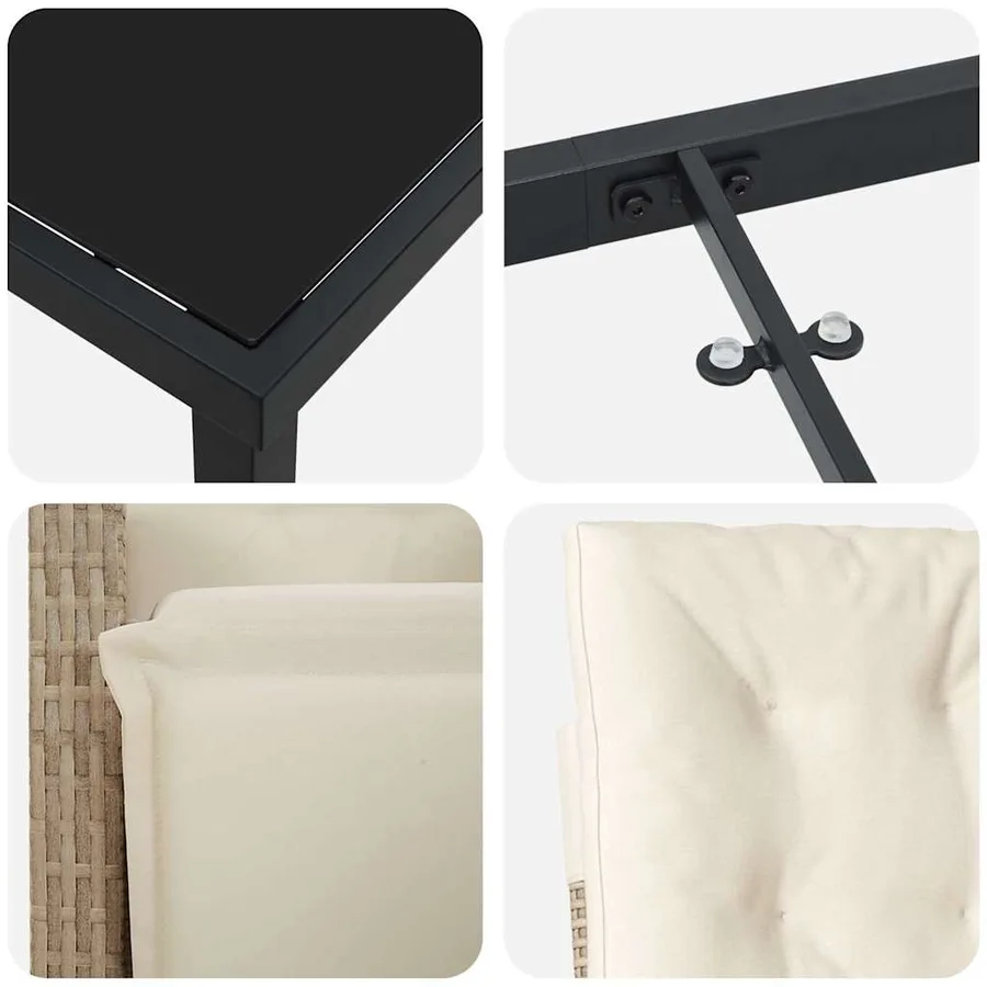 Ensemble de salle à manger pour jardin 3 pcs Beige polyrotin - 9