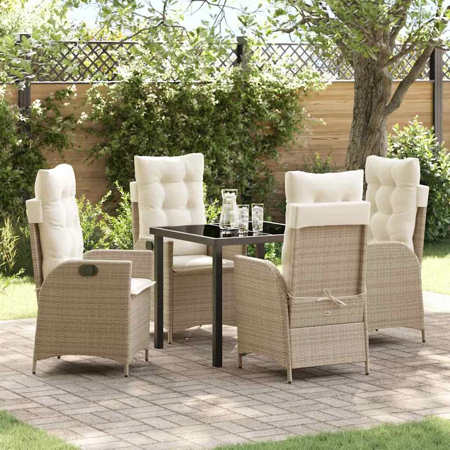 Ensemble de salle à manger pour jardin 5 pcs Beige polyrotin