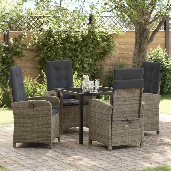 Ensemble de salle à manger pour jardin 5 pcs Gris polyrotin