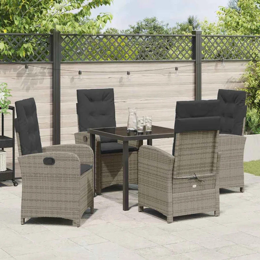 Ensemble de salle à manger pour jardin 5 pcs Gris polyrotin - 4