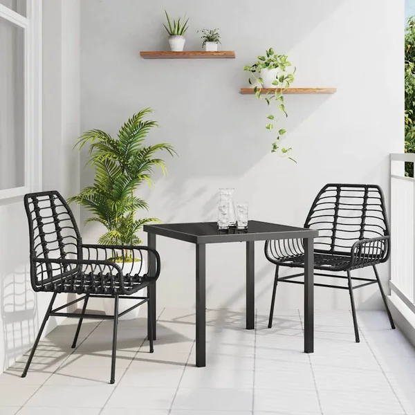 Ensemble de salle à manger pour jardin 3 pcs Noir polyrotin