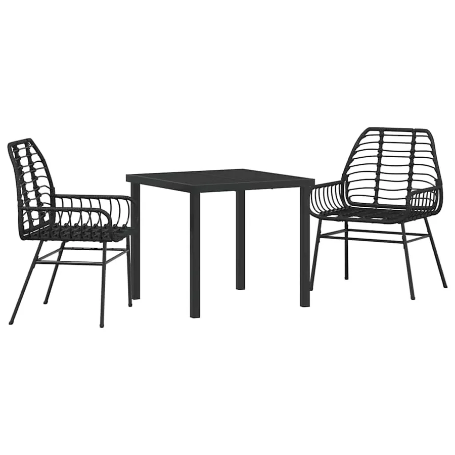 Ensemble de salle à manger pour jardin 3 pcs Noir polyrotin - 2