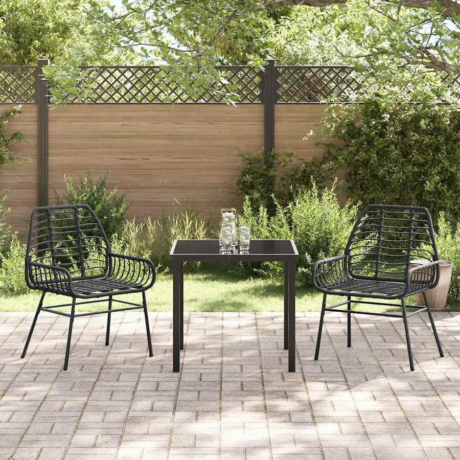 Ensemble de salle à manger pour jardin 3 pcs Noir polyrotin - 4