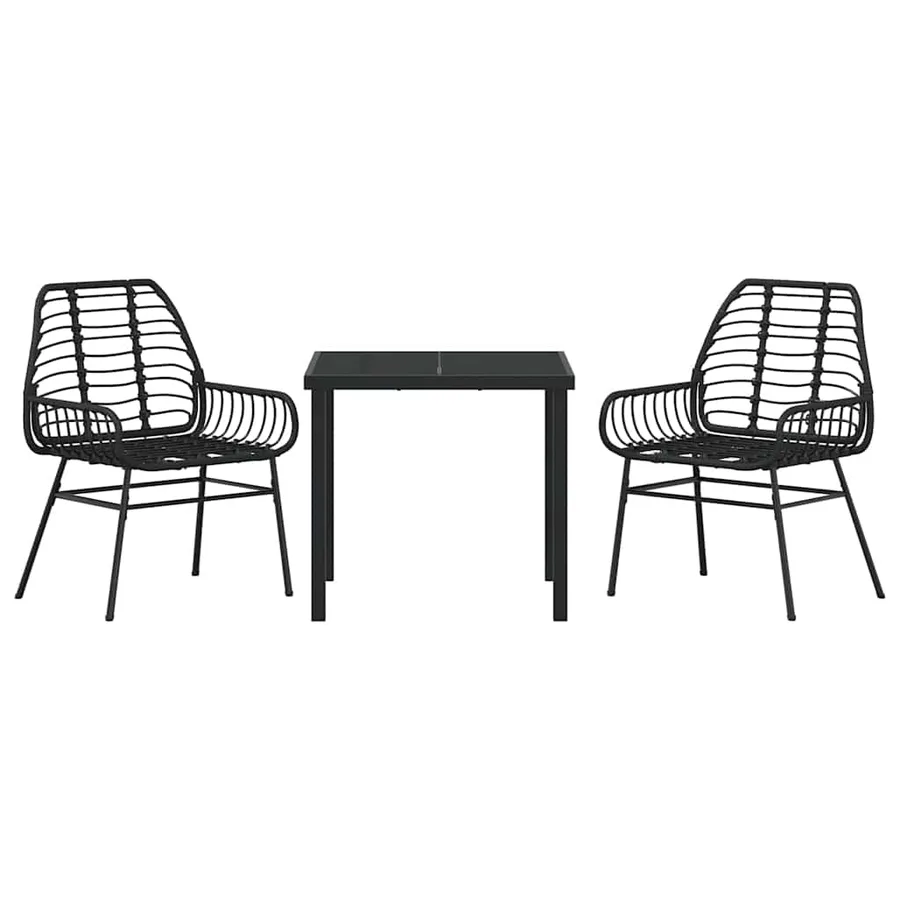 Ensemble de salle à manger pour jardin 3 pcs Noir polyrotin - 7