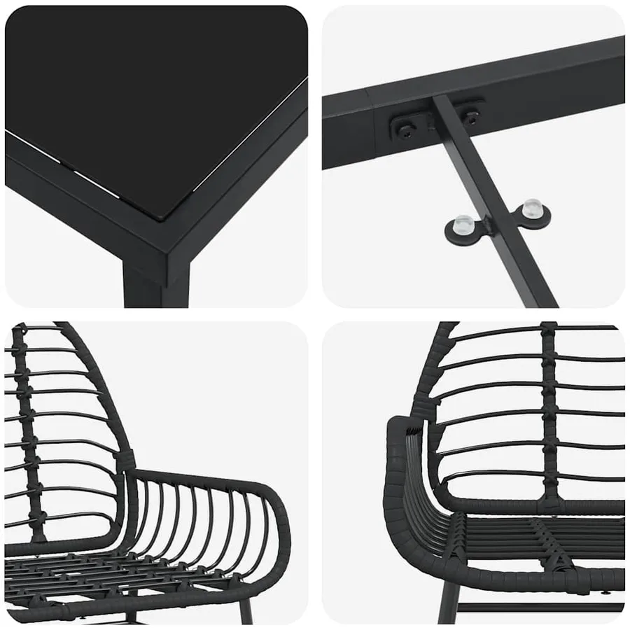 Ensemble de salle à manger pour jardin 3 pcs Noir polyrotin - 9