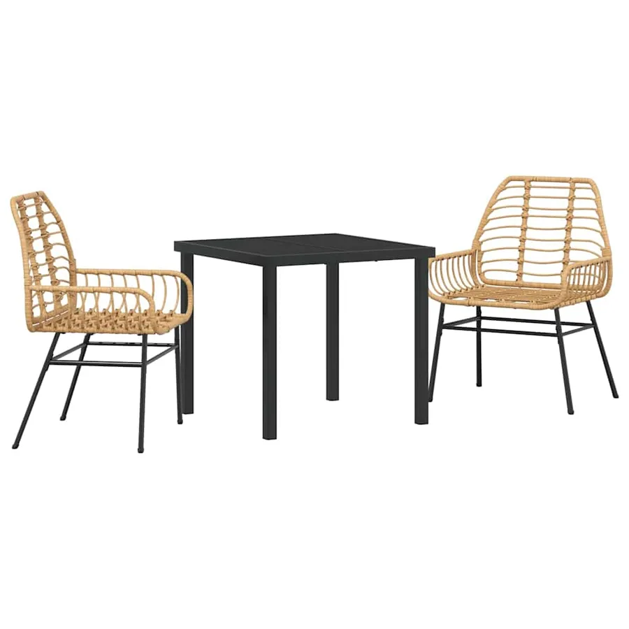Ensemble de salle à manger pour jardin 3 pcs Marron polyrotin - 2