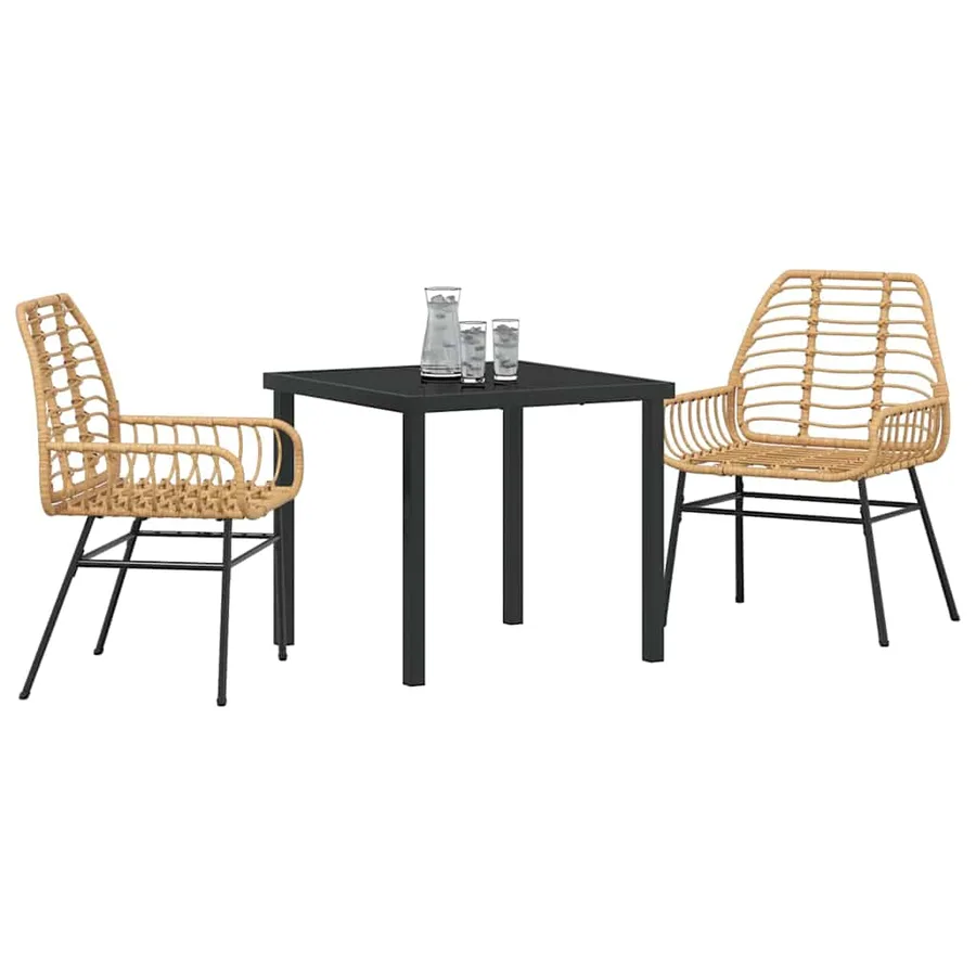 Ensemble de salle à manger pour jardin 3 pcs Marron polyrotin - 3
